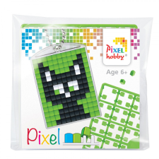 Pixelhobby B.V. Pixelhobby Kulcstartó szett (kulcstartó alaplap + 3 szín) Fekete macska mozaik játék kulcstartó