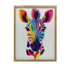 PLAKÁT FALRA ARANY KERETBEN VIDÁM ZEBRA SZIVÁRVÁNYBAN 50x70 CM grafika, keretezett kép