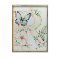  PLAKÁT FALRA ARANY KERETES VIRÁGOS R BETŰ 50x70 CM MATT PAPÍR grafika, keretezett kép