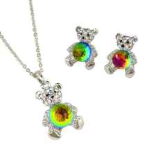 Platinával bevont maci szett szivárvány színű gömb alakú Swarovski kristállyal (0491.) ékszer szett