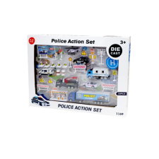 Playfun Nagy rendőrségi játékszett fém járművekkel és kiegészítőkkel (Die Cast 30 darabos) autópálya és játékautó