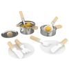 Playtive PlaytTive Cooking Set, 18 részes játék fa + nemesacél konyhai készlet gyerekeknek, serpenyővel, fazékkal, fedővel, evőeszközökkel, tányérokkal és étellel