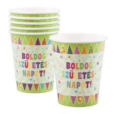 . Pohár, papír, 2,5 dl, "Boldog születésnapot", zászlós party kellék