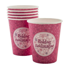 . Pohár, papír, "Boldog Születésnapot", rózsaszín party kellék