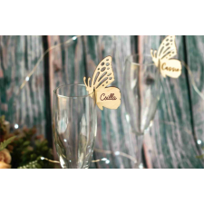 Pohárra tehető fa ültetőkártya pillangó dekorációs kellék