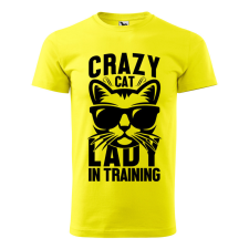  Póló Crazy cat  mintával Sárga 4XL egyedi ajándék