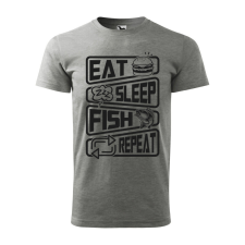 Póló Eat sleep fish repeat mintával - Szürke M méretben ajándéktárgy
