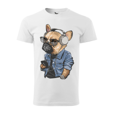  Póló Francia bulldog zenét hallgat  mintával Magenta L egyedi ajándék
