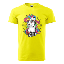 Póló Hipster unicorn mintával - Sárga M méretben ajándéktárgy