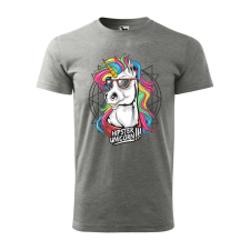 Póló Hipster unicorn mintával - Szürke L méretben ajándéktárgy