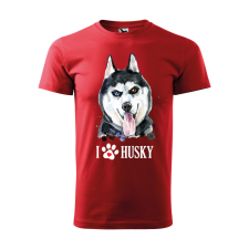  Póló Husky  mintával Piros XL egyedi ajándék