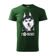  Póló Husky  mintával Zöld XL egyedi ajándék