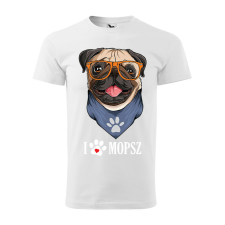 Póló Mopsz mintával - Fehér S méretben v2 ajándéktárgy