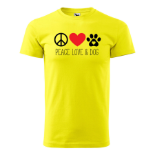 Póló Peace love and dog mintával - Sárga S méretben ajándéktárgy