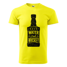  Póló Save water drink whiskey  mintával Sárga 4XL egyedi ajándék