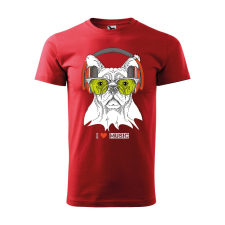 Póló Zenét hallgató kutya  mintával Piros S egyedi ajándék