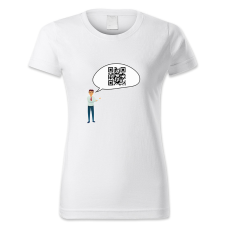 polofun.hu QR kódos szövegbuborék emberrel női póló