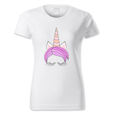 polofun.hu Unikornis fej rózsaszín hajjal női póló