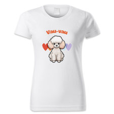 polofun.hu Vau-vau, fehér kutyus szívecskékkel női póló