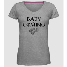 Pólómánia Baby is coming - Női Prémium V-nyakú Póló