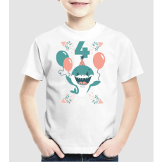 Pólómánia Birthday Shark 4 éves szülinapra cuki cápa - Uniszex Gyerek Póló