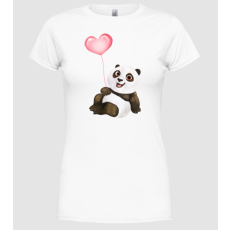 Pólómánia Cute panda with heart - Női Kerek nyakú Póló