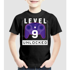 Pólómánia Level 9 Unlocked Gamer Születésnap - Uniszex Gyerek Póló