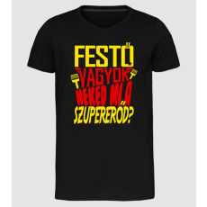 Pólómánia Szuperhős festő - Férfi Prémium Slim-Fit V nyakú Póló
