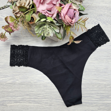 Poppy Lézervágott csipkés szélű tanga Fekete női alsó