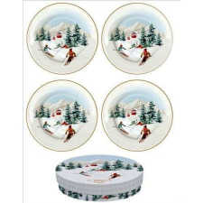 Porcelán desszerttányérszett 4db-os,19cm dobozban, Chalet tányér és evőeszköz