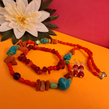  Porcelán és  Korall  szett , szeszélyes tavasz ékszer szett