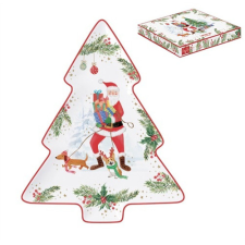  Porcelán fenyőtálca 20,5x25,5cm, dobozban, Joyful Santa konyhai eszköz