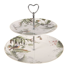 Porcelán tortatál 2 emeletes 26cm, leveles, madaras konyhai eszköz
