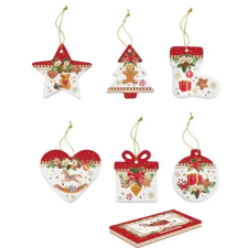  Porcelándíszek 7cm, 6db-os szett, dobozban, Christmas Memories karácsonyi dekoráció