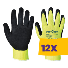 Portwest A340 Hi-Vis Grip mártott latex védőkesztyű sárga (Karton - 12 pár)