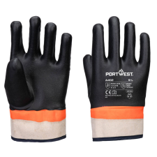 Portwest A402 Duplán mártott PVC védőkesztyű homok bevonattal (fekete/narancs, 10/XL) védőkesztyű