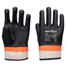 Portwest A402 Duplán mártott PVC védőkesztyű homok bevonattal (fekete/narancs, 9/L)