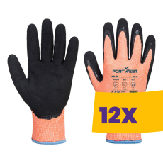 Portwest A646 Vis-Tex Winter HR vágásbiztos nitril kesztyű narancs (Karton - 12 pár)