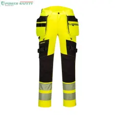 Portwest DX4 Hi-Vis nadrág lezippzározható lengőzsebbel - Sárga/Fekete láthatósági ruházat