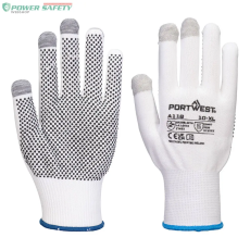 Portwest Grip 13 PVC pöttyös érintőképernyős kesztyű (12 pár) - Fehér/Szürke