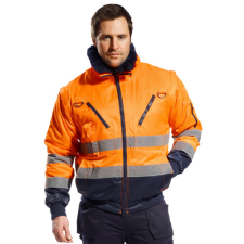 Portwest PJ50 Jól láthatósági pilóta kabát (Narancs/Navy, S) láthatósági ruházat
