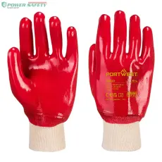 Portwest PVC csuklóig mártott kesztyű - Piros