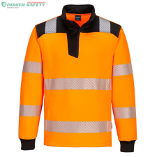 Portwest PW3 Hi-Vis 1/4 Zippzáras hosszú ujjú póló - Narancs/Fekete láthatósági ruházat