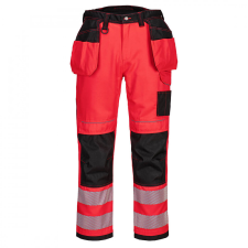 Portwest PW3 Hi-Vis Holster nadrág T501 Piros/Fekete 28 méret láthatósági ruházat