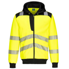 Portwest PW3 Hi-Vis zippzáras kapucnis pulóver (sárga/fekete, 5XL) láthatósági ruházat