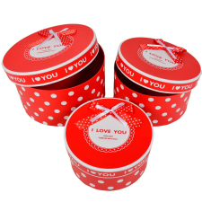  Pöttyös papír doboz I love you piros D27-24-21cm 3db-os dekorálható tárgy