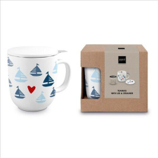 PPD Porcelán teásbögre tetővel, rozsdamentes szűrővel 0,4l, dobozban, Seaside bögrék, csészék