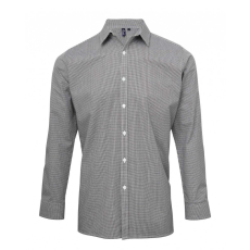 Premier Férfi ing Premier PR220 Men'S Long Sleeve Gingham Cotton Microcheck Shirt -2XL, Black/White