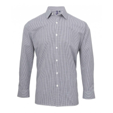 Premier Férfi ing Premier PR220 Men'S Long Sleeve Gingham Cotton Microcheck Shirt -2XL, Navy/White