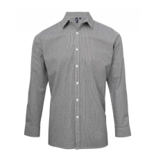 Premier Férfi ing Premier PR220 Men&#039;S Long Sleeve Gingham Cotton Microcheck Shirt -L, Black/White férfi ing